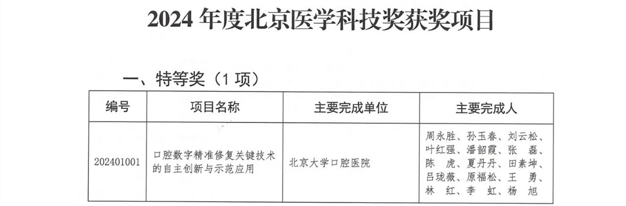北大口腔荣获第十届北京医学科技奖特等奖1项、二等奖1项
